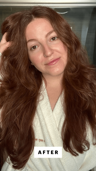 Gulino after applying the Olaplex No. 3 Plus Complete Repair Treatment